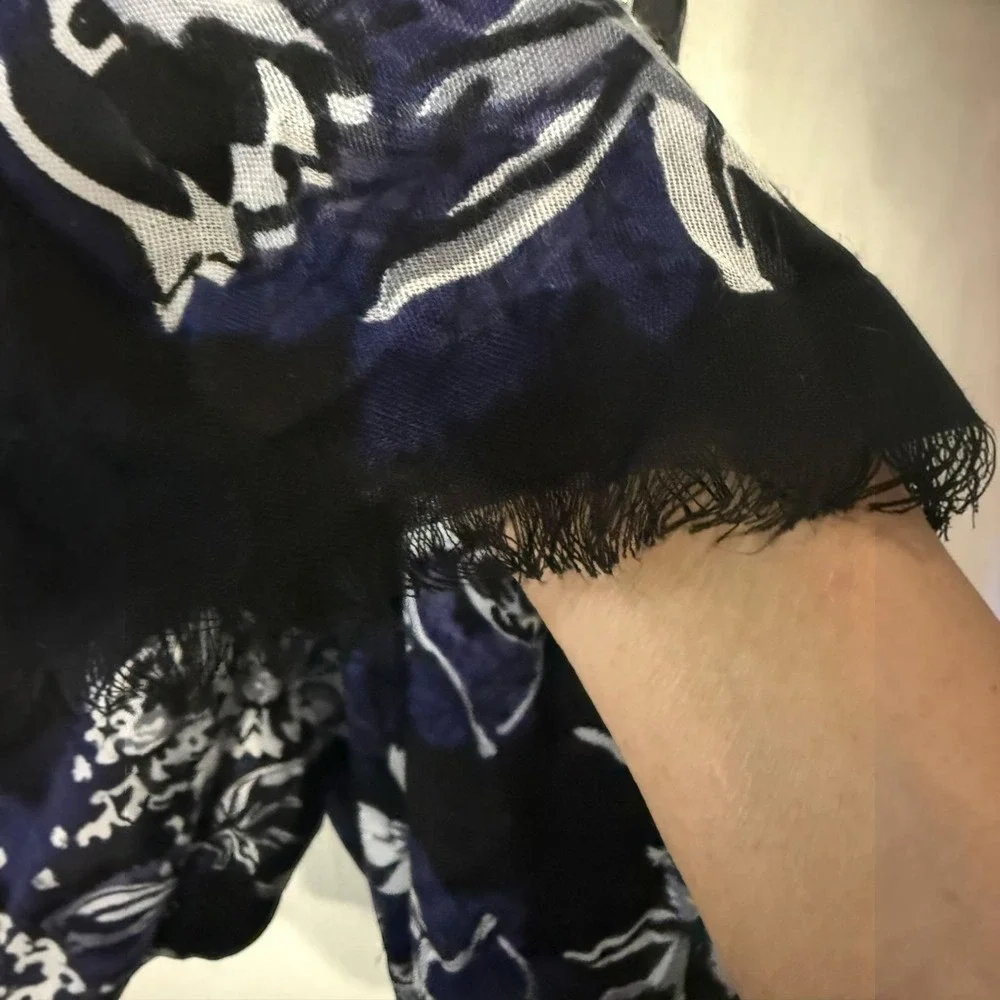 Vera Bradley Floral Scarf Black Purple White Rayon Eyelash Fringe Wrap Shawl